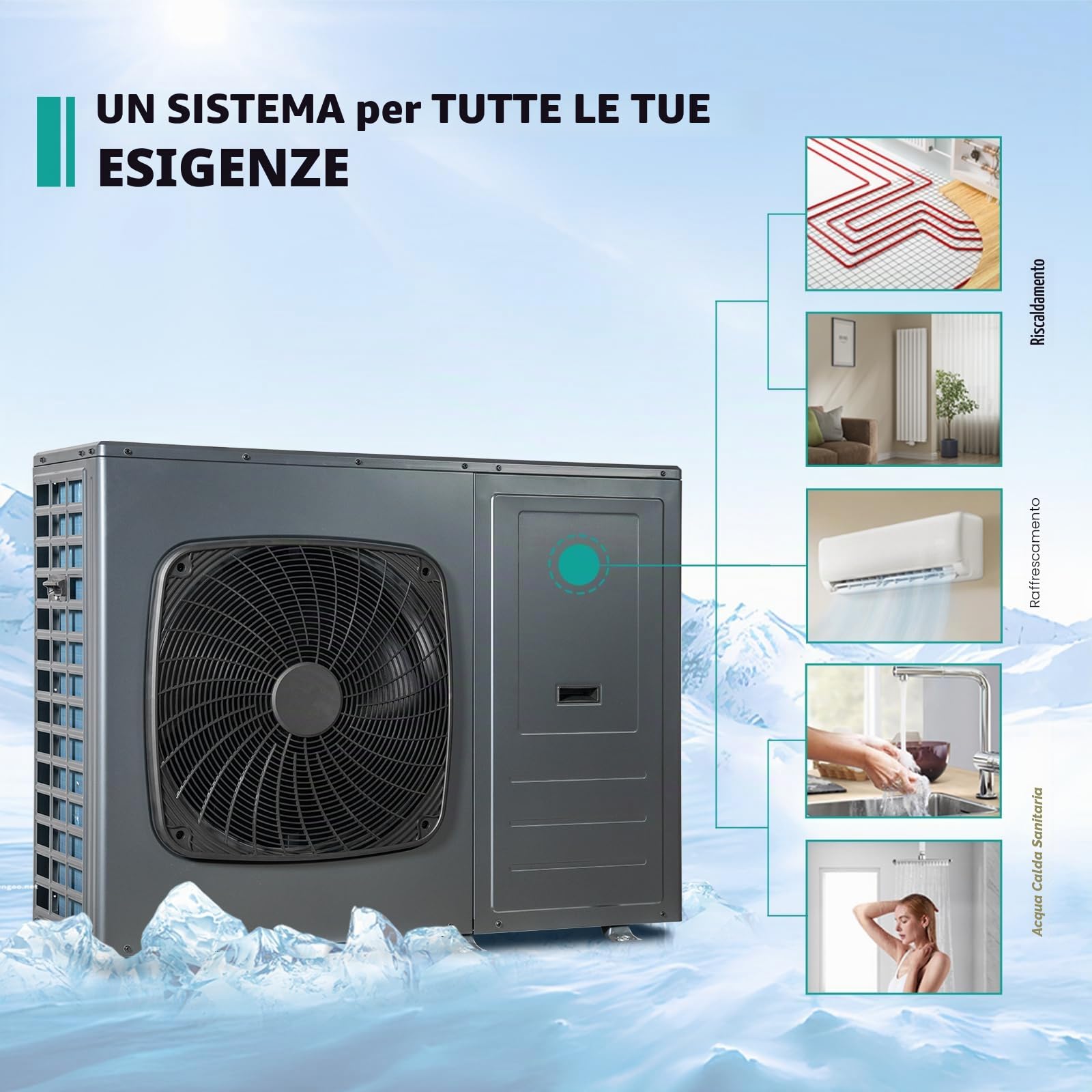 SMETA Pompa di calore ad aria monoblocco R290 10 kW, monofase, riscaldamento 3 in 1, raffreddamento e acqua calda, WiFi, monofase e ammissibile, A+++