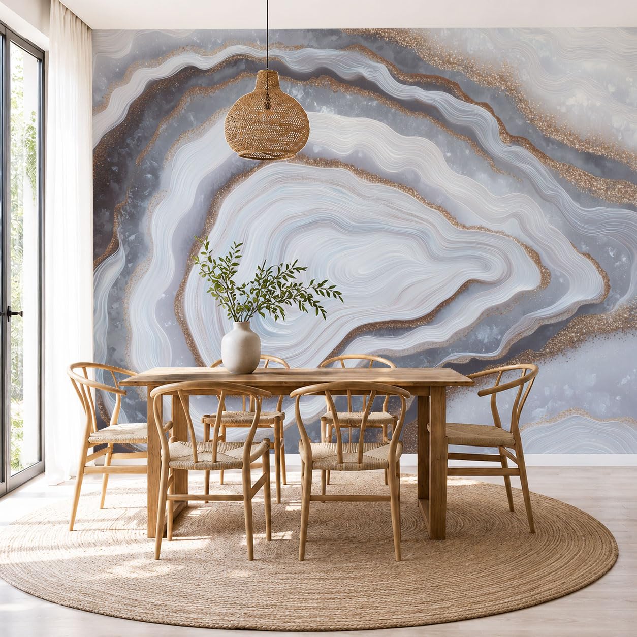 Papier peint intissé vortex de cristaux pour salon moderne
