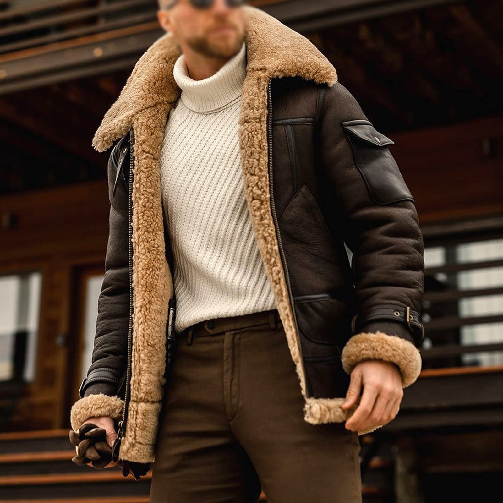 Amazon.co.jp: メンズ フェイクレザー ジャケット、メンズ シープ