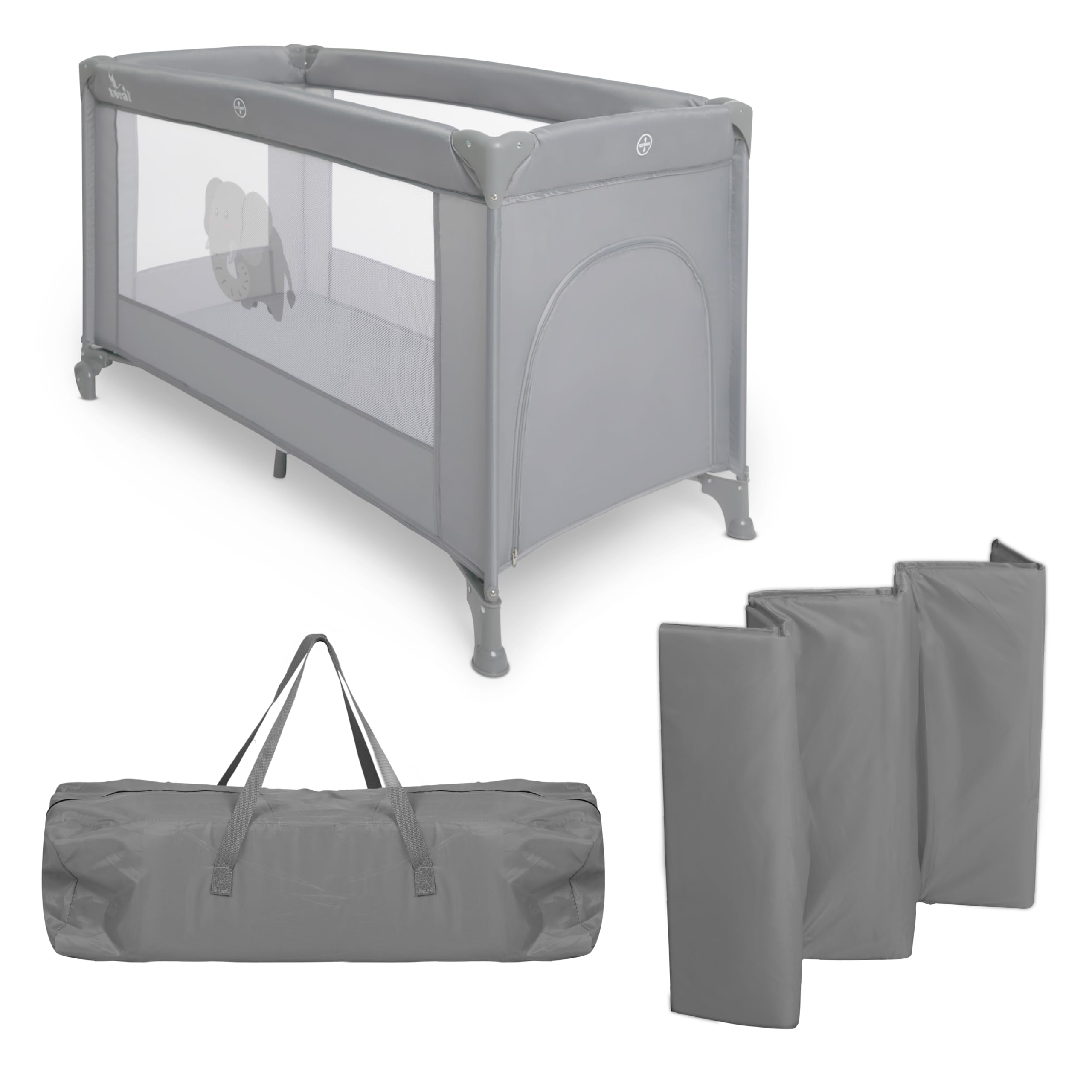 TORAL Cuna de Viaje Bebe con Colchon - Parque Cuna Bebe 2 en 1, Ideal para Casa y Viaje, Práctico Parque Infantil para Jugar Modelo Adventure Gris