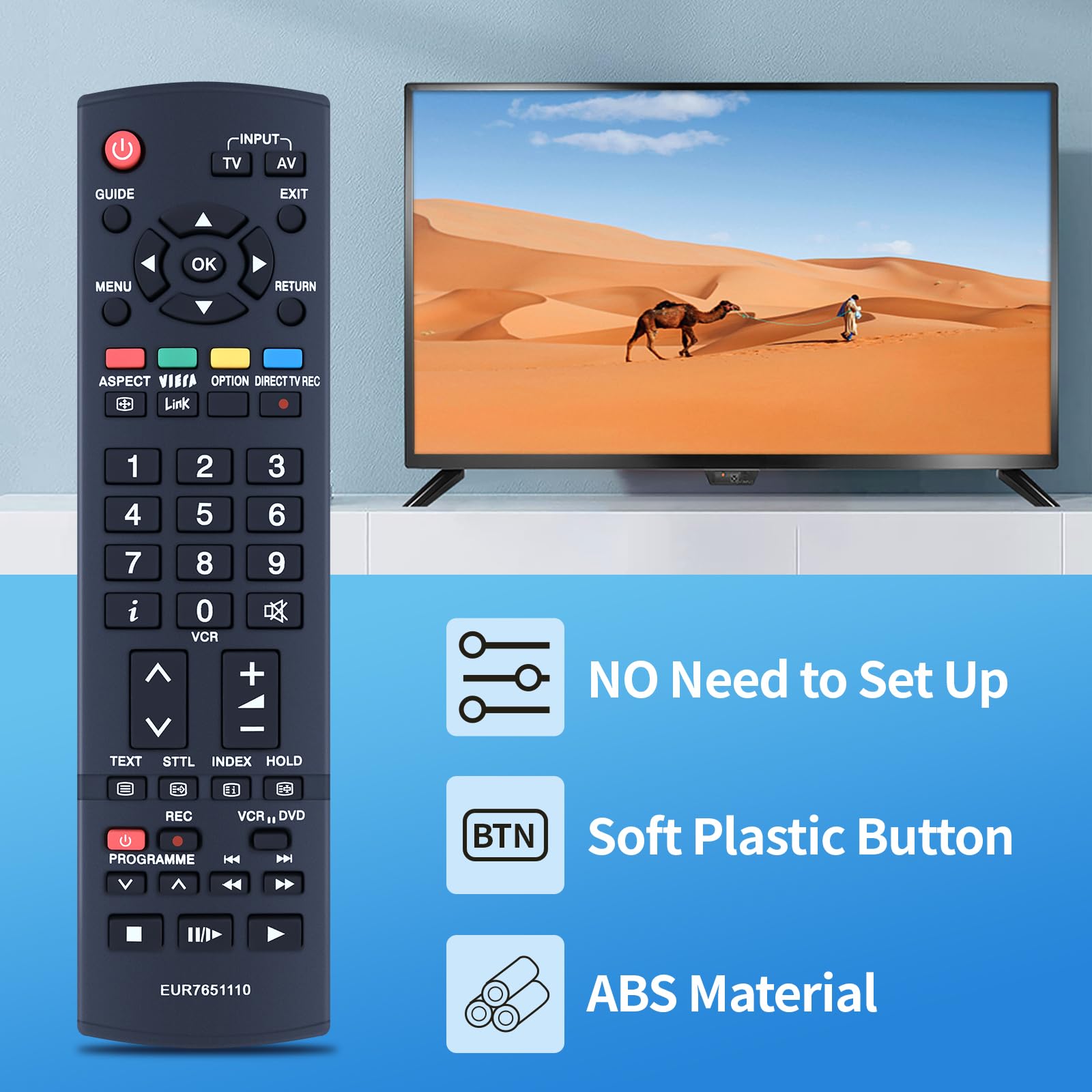 TCNOUMT Replacement Panasonic TV Remote Control EUR7651110 Compatible with Panasonic Plasma Viera LCD TV TX-26LED7F TX-26LMD70 TX-32LED7FM TH-37PX7B TH-42PX60B TH-46PZ8E TH-TH42PZ700B TH-50PX60 - Image 3