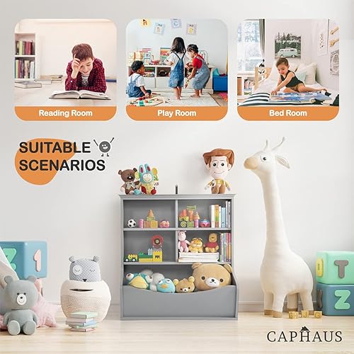 Miniatura 7 de CAPHAUS Organizador de almacenamiento de juguetes para niños, cubo de almacenamiento abierto, libro multifuncional, gabinete de almacenamiento de E.