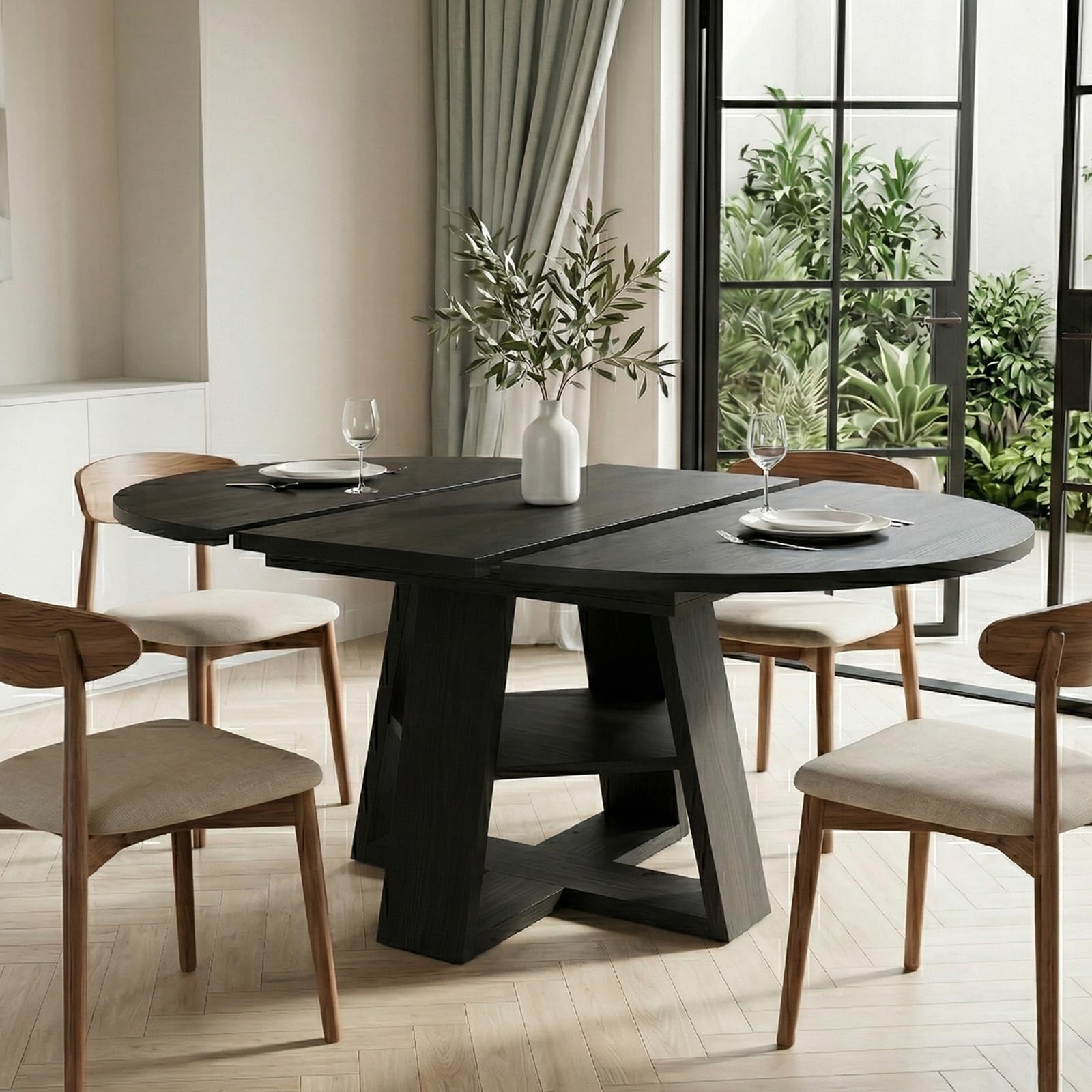 110-150cm Extendable Round Dining Table for 4-6 Seater with Storage Shelf โ image 1