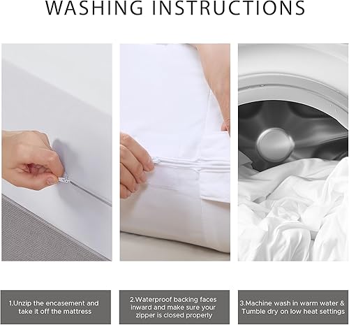 Miniatura 7 de Degree of Comfort - Cubierta de somier individual XL, a prueba de chinches, con cremallera, impermeable, hipoalergénica, de seis caras, 8-11