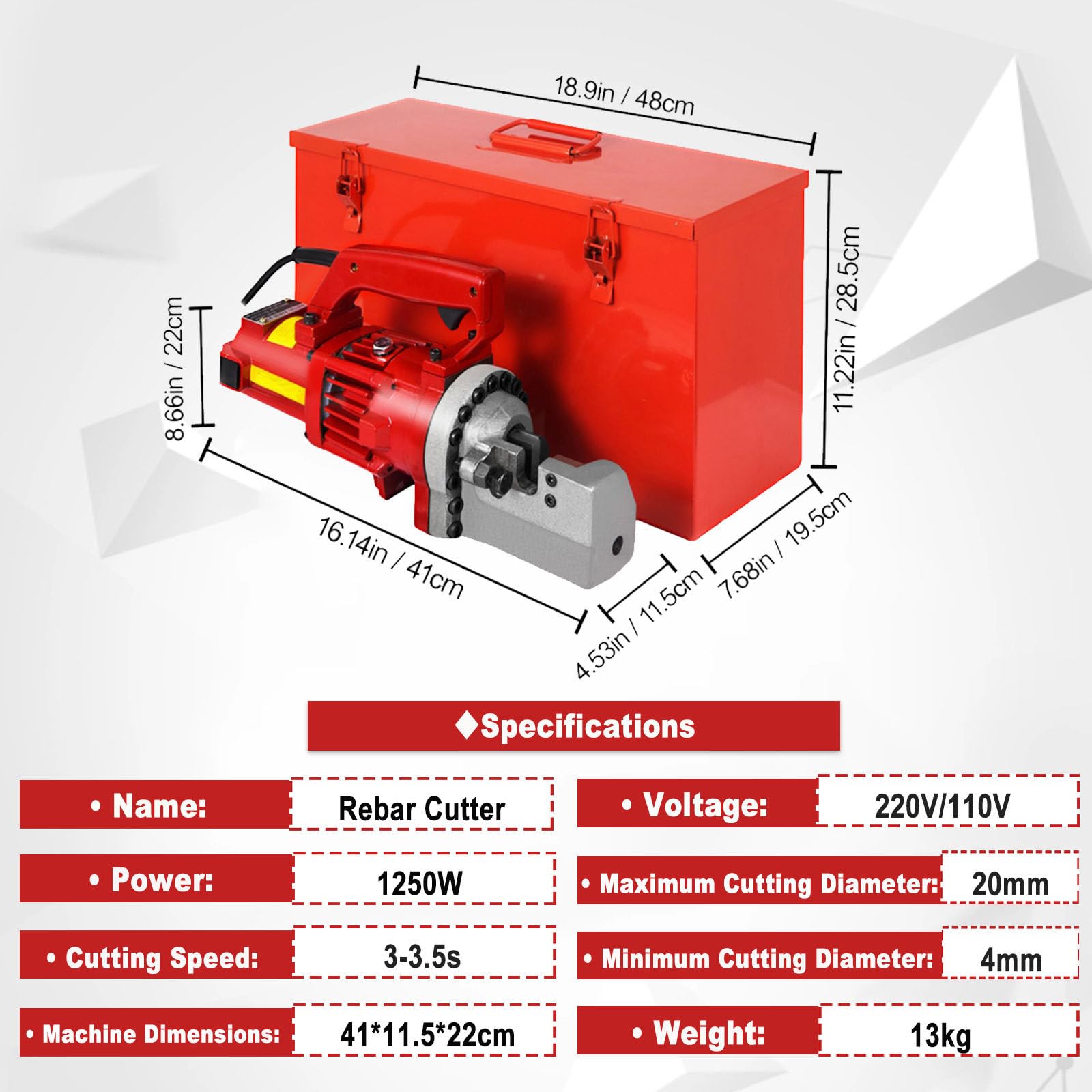 Cortadora De Varillas Corrugadas, Eléctrica, con Motor De Cobre De 1250 W, Corta Varillas De 4 A 20 Mm En 3-3,5 S. Incluye Estuche, para Construcción De Ferrocarriles Y Viviendas.