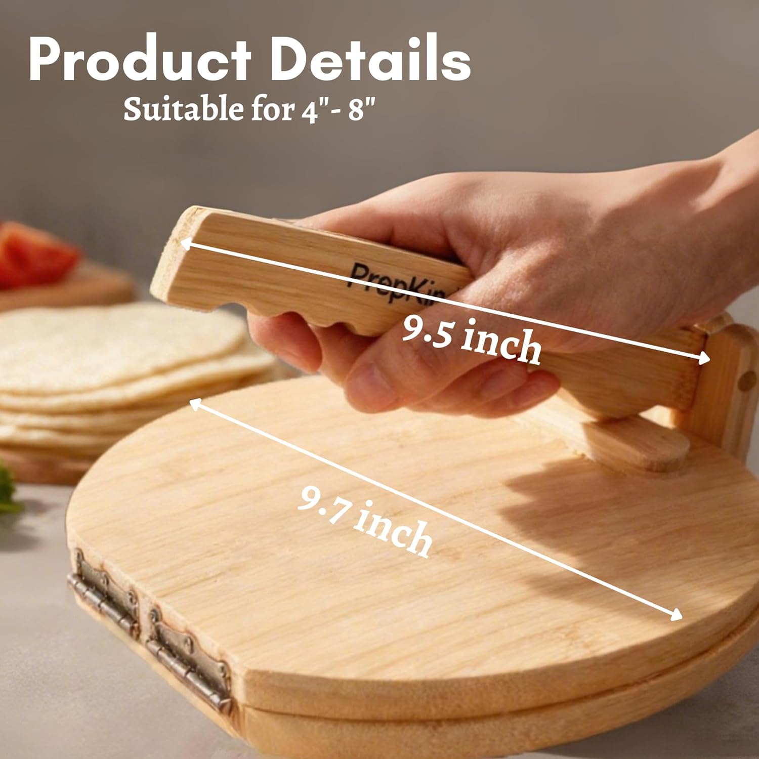10 Inch Bamboo Tortilla Press, Eco-Friendly, Non-Stick Kitchen Wooden Tortilla Press, Authentic, Handmade Tortilla Maker, Easy Clean