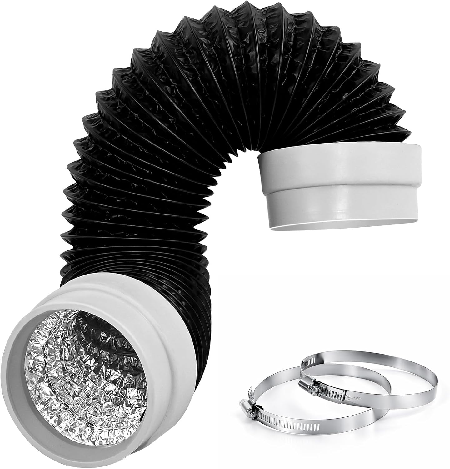 4 Inch Dryer Vent Hose, Heavy Duty Flexible Dryer Exhaust Duct Tube 3.28Feet for Tight Space, Extra Thick Aluminum foil Ducting Kit with 2 Hose Clamps