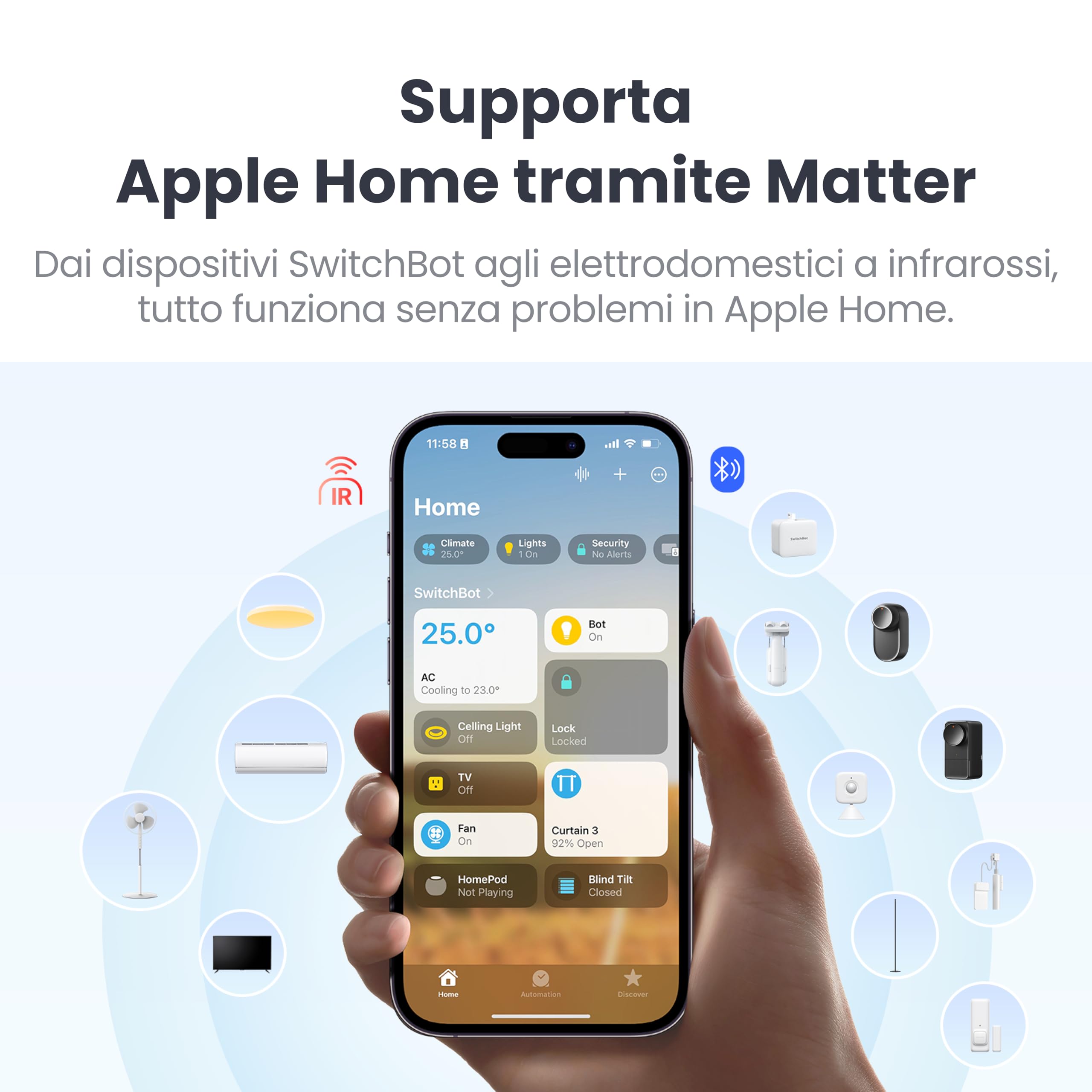 SwitchBot Hub Mini Matter, Smart IR Blaster Home Hub Casa Smart, Gateway Domotica Casa Intelligente, Controllo AC/TV/Luci via App o Voce, Compatibile con Alexa, Google Home, Apple Home, Wi-Fi 2.4GHz