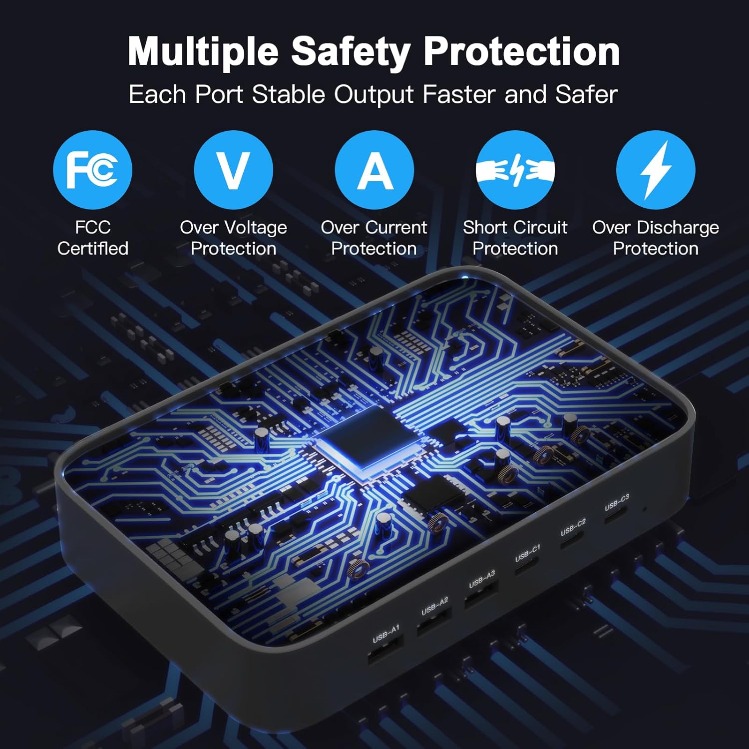 MSTJRY 90W 6-Port USB C Fast Charging Station for Multiple Devices, Multi PD Charger Station for iPhone iPad Tablet Phone, Charging Dock Organizer with Adjustable Dividers for Home Office Classroom