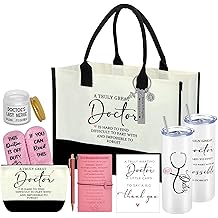 9 Pcs Doctor Appreciation Gifts for Women Include Tote Bag Cosmetic Bag Tumbler Plush Socks Keychain Card Pen Notebook Scented Candles Medical Inspiration Gifts for Doctor Healthcare Workers