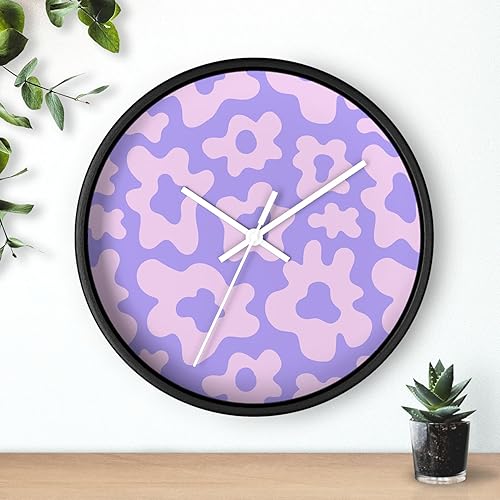 Miniatura 6 de Reloj de pared floral Y2k morado con diseño de flores, Groovy Pastel Kawaii estético Cyberpunk Reloj de pared de cocina, Hippie Retro Decoración del