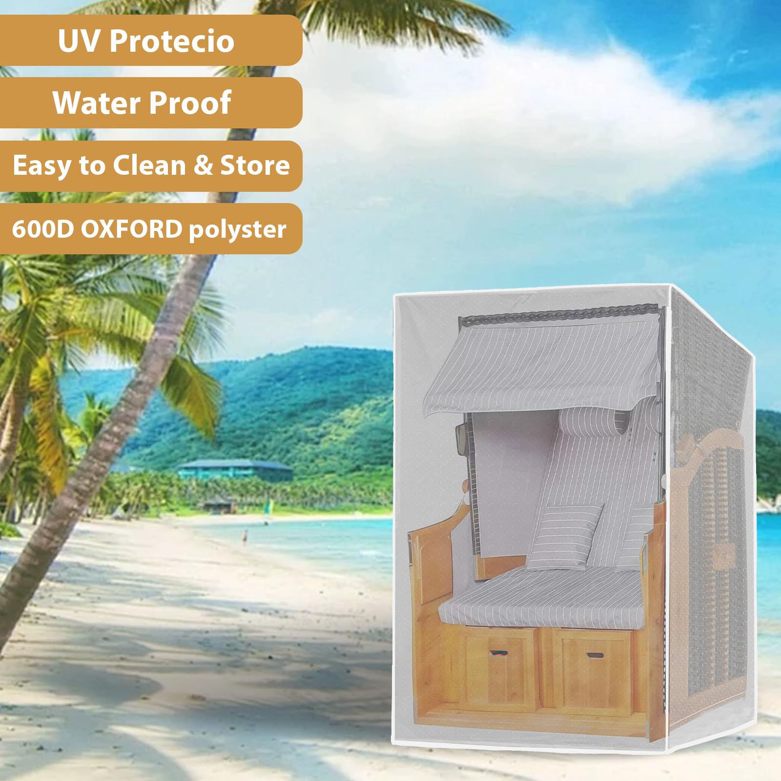 Funda protectora para sillón de playa, funda protectora para sillón de playa, impermeable, resistente al polvo, protección UV y resistente al desgarro, 125 x 90 x 165/135 cm, transparente