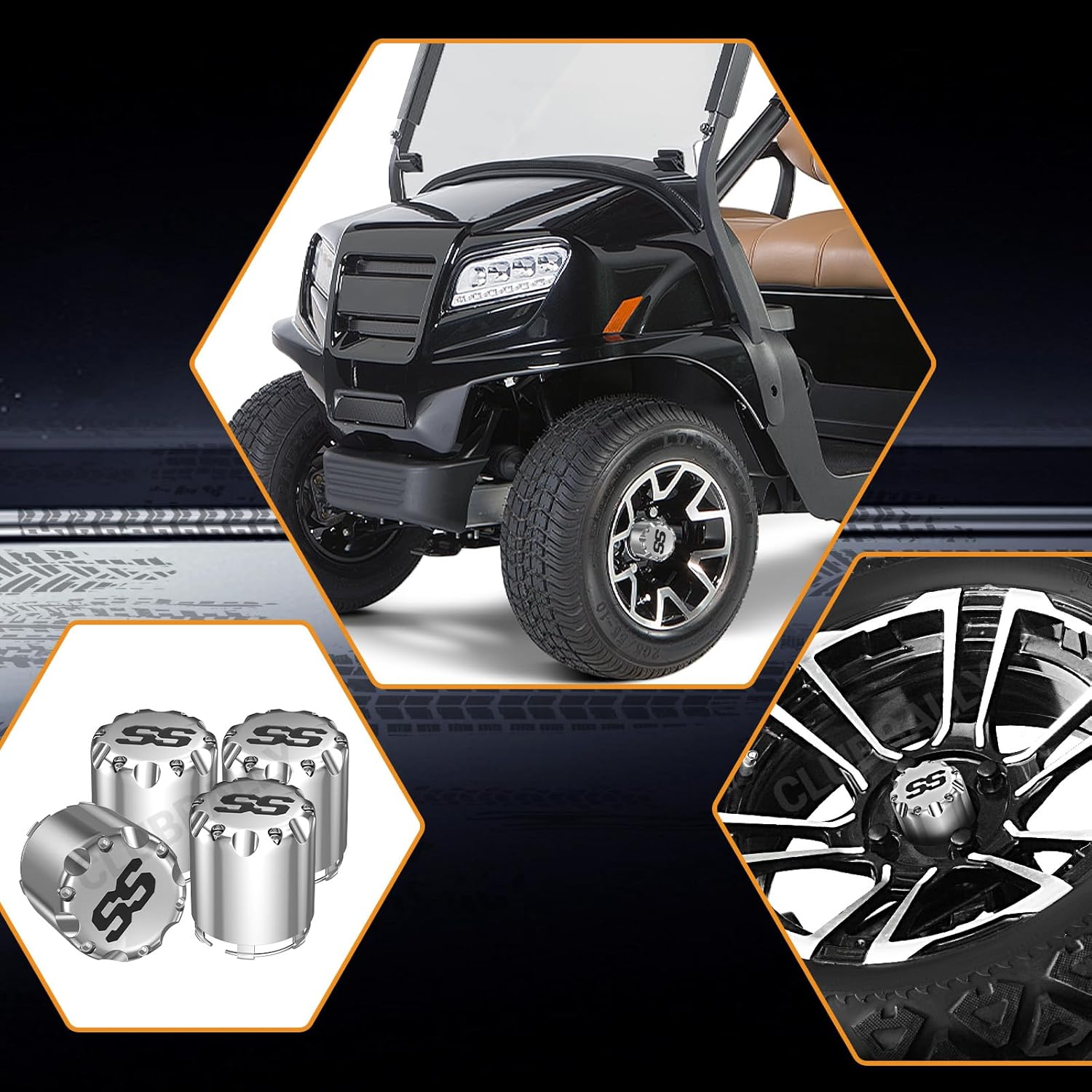 SS Golf Cart Wheel Center Caps-4 Pack,Fits EZGO,Club Car,Yamaha - 2.75" Chrome Hub Caps for 8,10,12 inch Rims,Push-in Style,Height 3.21"