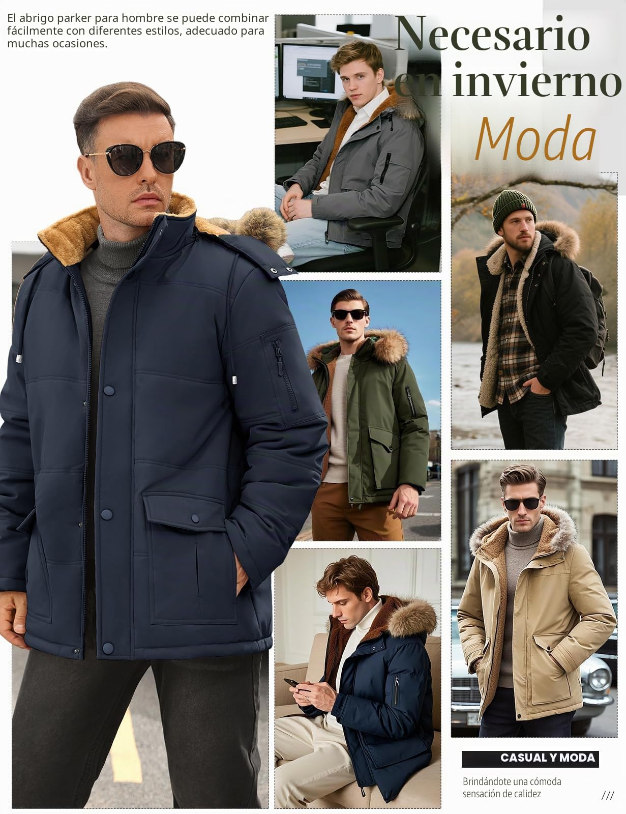 TOMEEK Chaqueta Hombre Invierno Abrigo Cálido Parka con Capucha y Bolsillos Chaqueta Acolchada Térmica Abrigos Cazadora Forro Polar Grueso Casual Chaquetas para Hombre | Acolchada Térmica con Bolsillos, Abrigos, Cazadora con Forro Polar Grueso, Chaquetas