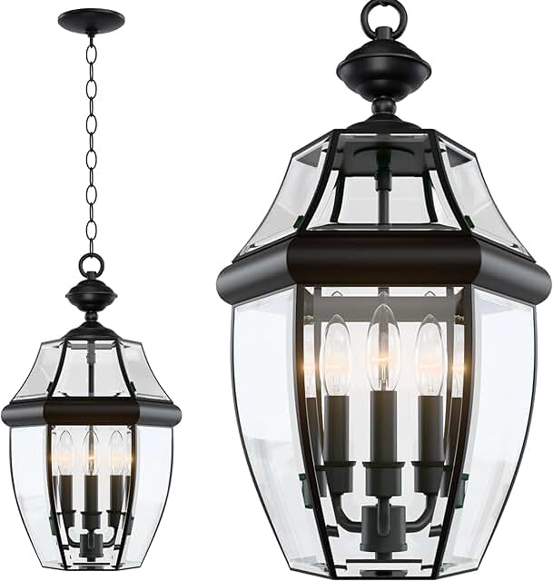 Large Outdoor Pendant Light Fixture 3-Light, 20in Modern Black Outdoor C...