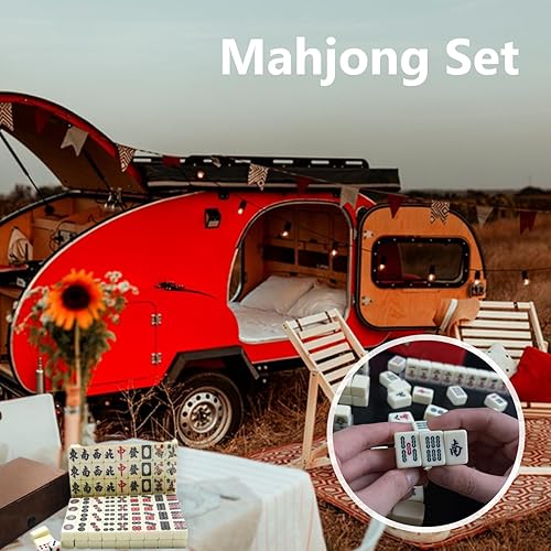 Miniatura 8 de Viajemini Mahjong - Juego de mahjong de viaje tradicional chino con 144 piezas de azulejos Mahjong, 2 dictados para el juego familiar de la fiesta