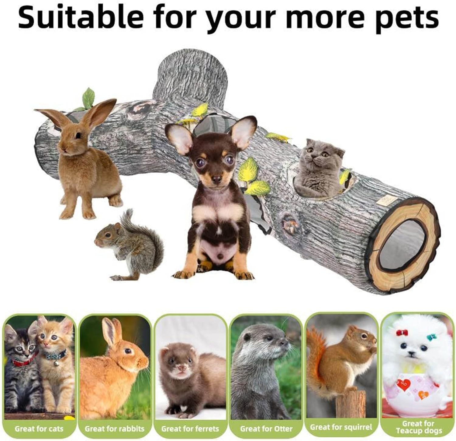 Cat Tunnel Tube, Collapsible Washable Lifelike Wood Grain Interactive Kitten Tube, Cat Tunnel Bed Toy, Toy for Puppy Rabbits