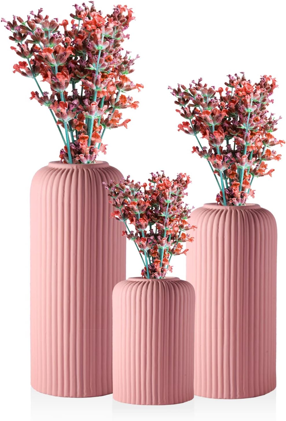 Lasaki Evelyn Pink Set of 3 Ceramic Flower Vase for Living Room, Bedroom, Dining Table, Home Decoration (Flowers not Included)