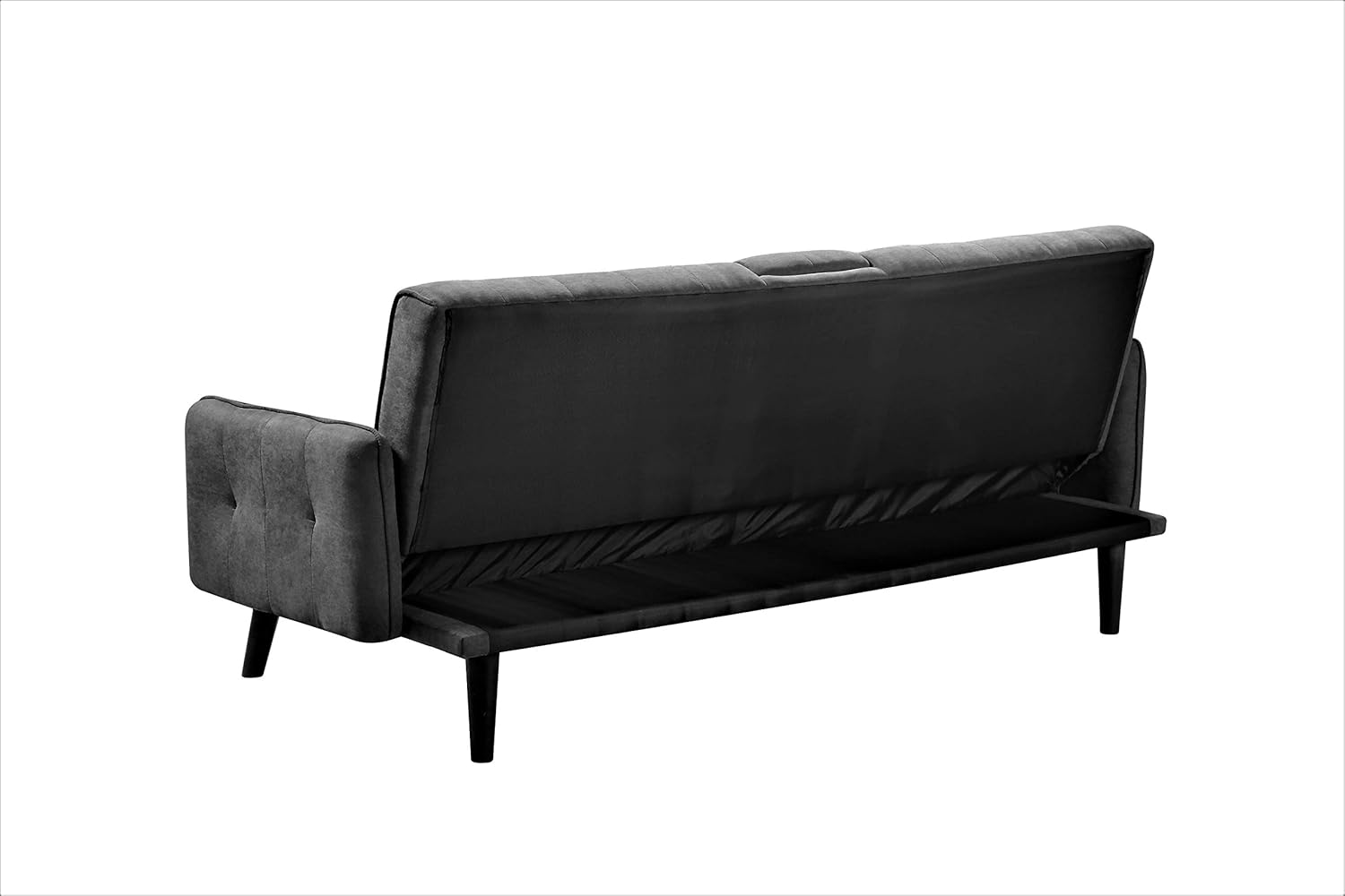 Hash Sleeper Sofa Bed with Folding Backrest, Cup Holder and Linen Fabric Upholstery, Convertible Couch for Living Room and Small Spaces, 72", Full, Dark Gray