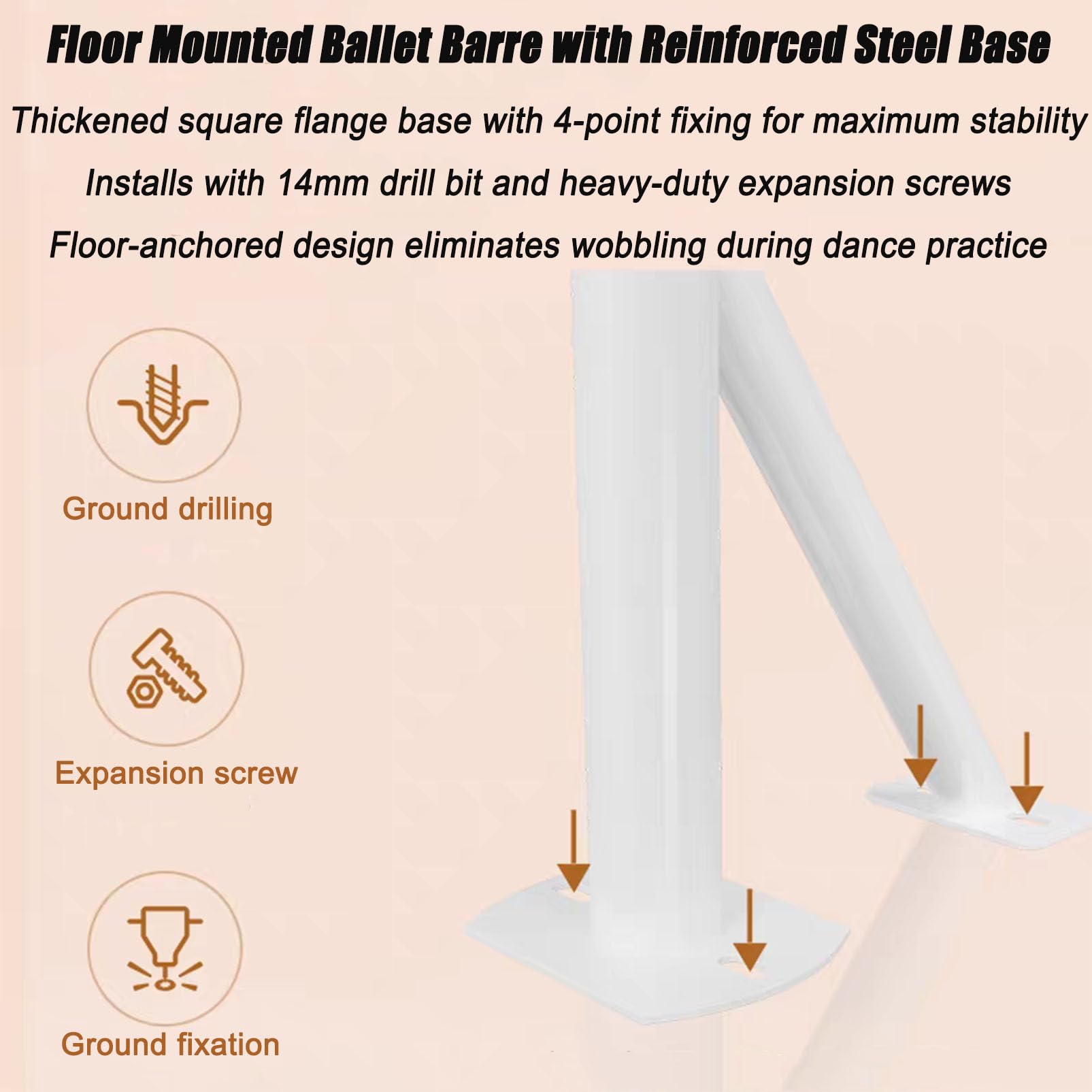 Barra de Ballet de Altura Ajustable para Montaje en Suelo, con núcleo de Acero y Madera Maciza | Base de Brida Estable, Ideal para Entrenamiento de Pilates y Danza en casa, Barra de Ballet p