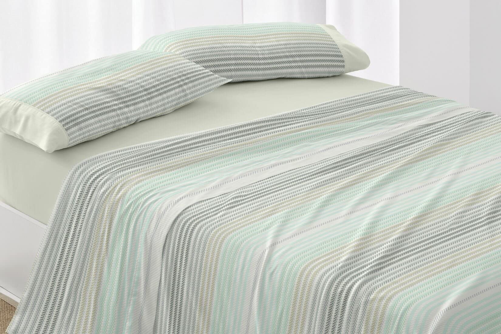 Burrito Blanco | Juego de sábanas,Cama de 150 cm (+ Medidas Disponibles) | Poliéster 50% Algodón 50% | Fácil Planchado | Diseño 527 Musgo