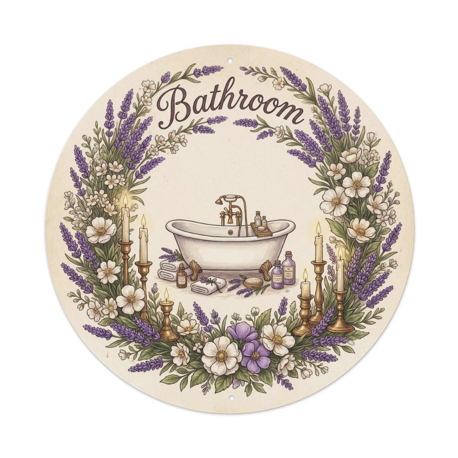 Yrnq Vintage Style Bathroom Lavender Elegant Bathroom Decor Vintage Metal Tin Sign Plaque Wall Decor For Cafe, Club, Garden Round Metal Poster 8X8inch