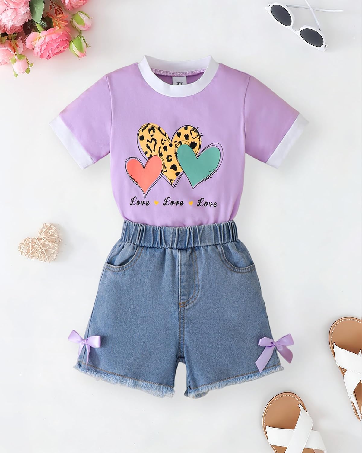 Jecson Toddler Girl Clothes Summer Cotton Print T-Shirt and Jeans Shorts Set Casual Girls 2 Piece Outfits Sets 2T-8Y