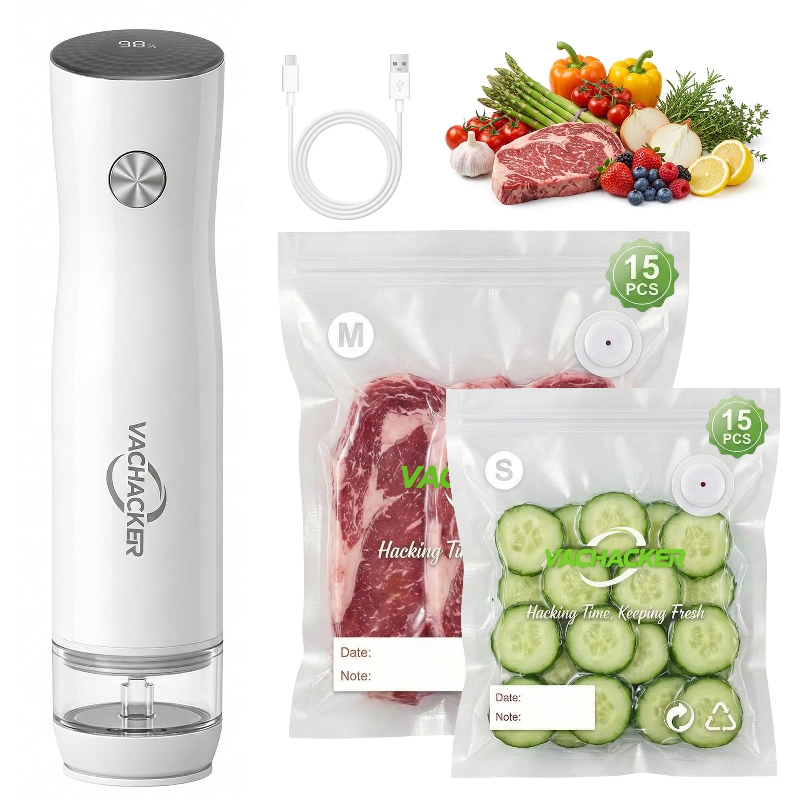 Photo 1 of Vachacker Compact Handheld Vacuum Sealer with 30 Reusable Bags Food Sealer