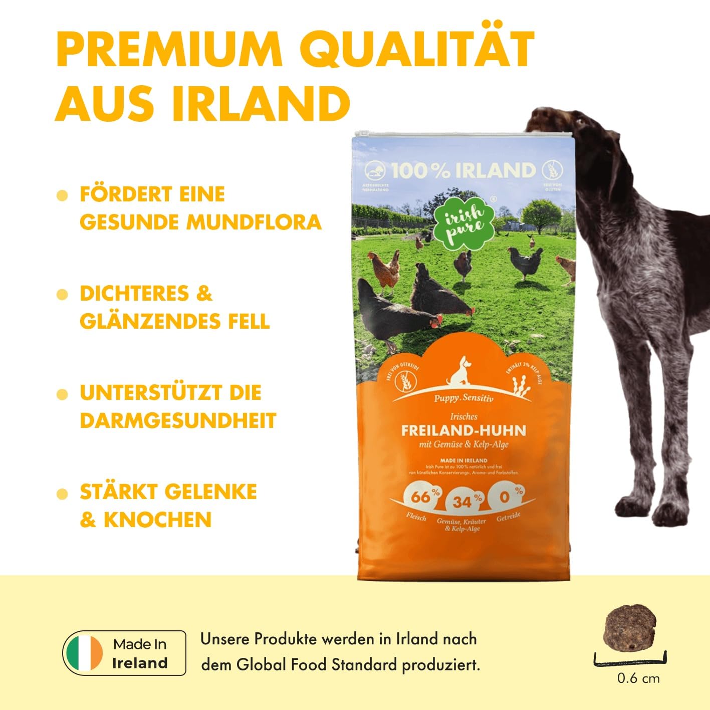 Irish Pure Puppy Trockenfutter | 12kg | Welpenfutter | Freiland-Huhn mit Kelp-Alge & Gemüse | Puppy | Hoher Fleischanteil | Getreidefrei | Sensitiv | Hundetrockenfutter | Für alle Rassen