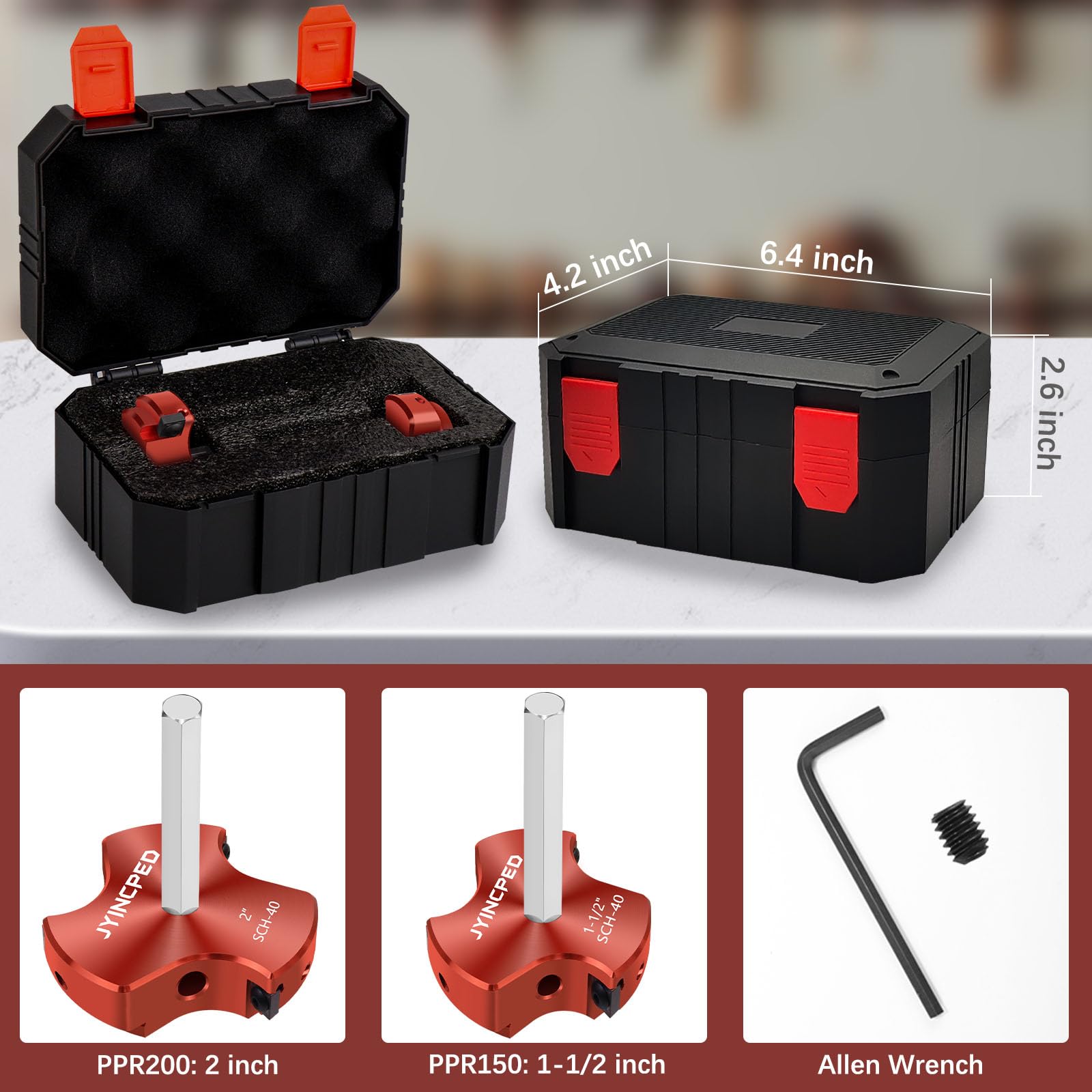 Escariador de tubería de PVC de triple hoja de 1-1/2 pulgadas y 2 pulgadas, protector de enchufe de PVC con kit de escariador de montaje de tubería de plástico, herramienta de fontanería para cubo de
