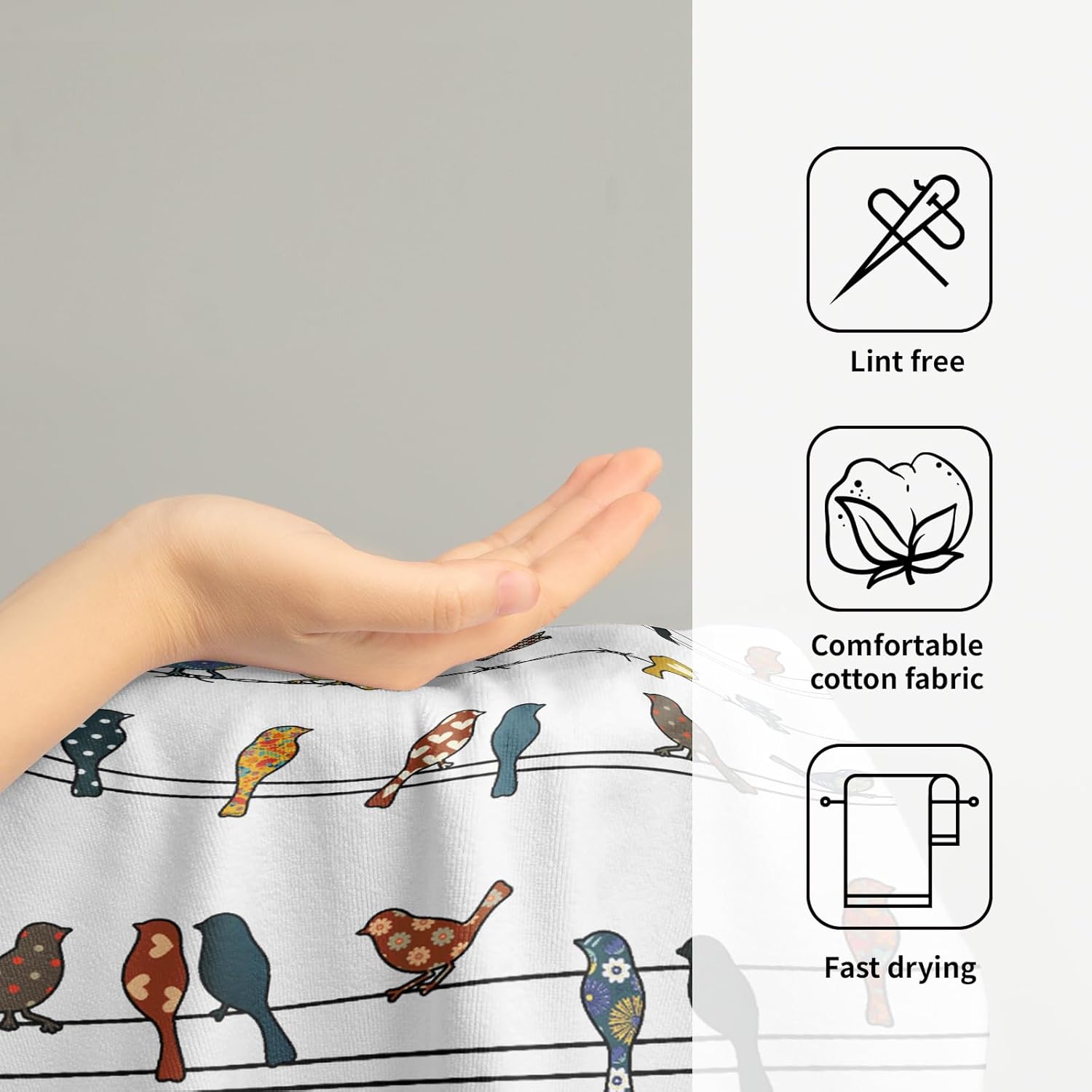 Rowley Birds Hand Towels Set of 2,14 x 28 Inch Colorful Boho Cute Farmhouse Country Nature Modern Ultra Soft Tea Towel for Hotel Gym Home Bathroom Kitchen Decor - Image 4