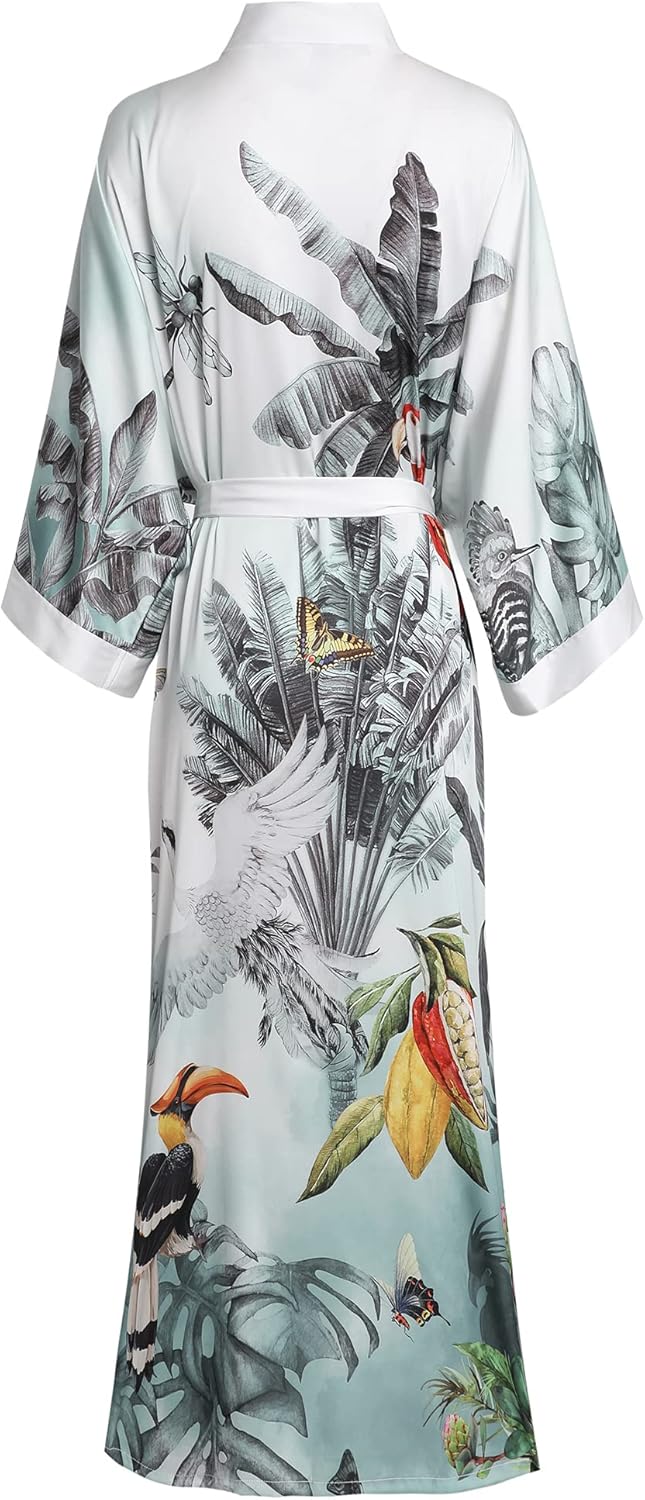Aensso Long Soft Lightweight Silky Kimonos Robes for Women, Luxury Japanese Floral Womens Kimono Robe - Image 2