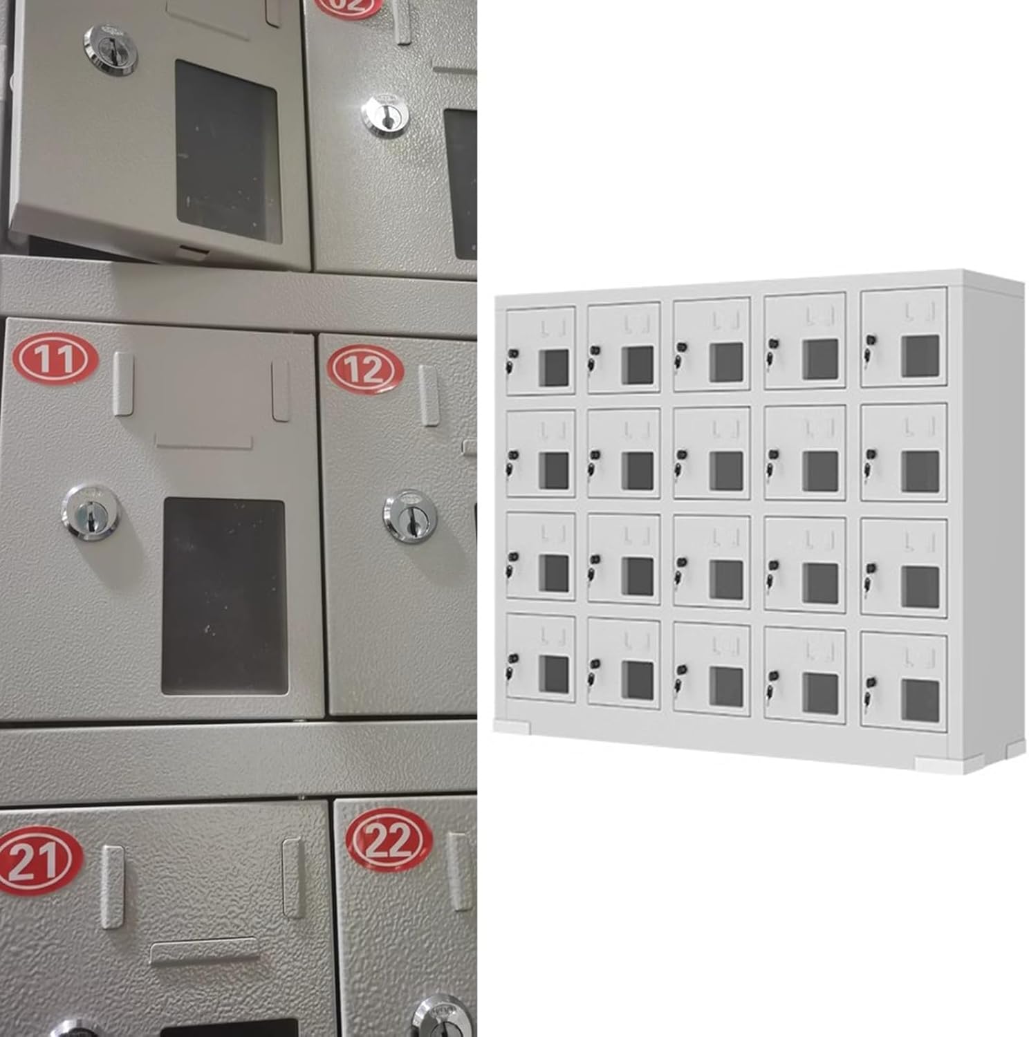 Cell Phone Locker Transparent Visible Metal Telephone Storage Locker, Independent Keys& Locks Employee Lockers, Cell Phones Lock Box for Police Station Troops,One Color-12 grids