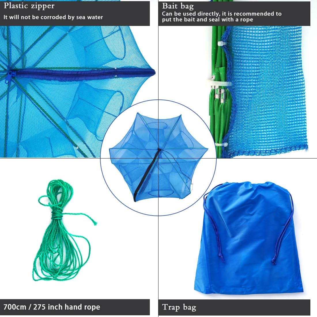 Drasry Black Fishing Bait Trap Foldable Fish Net for Minnow Crab Crayfish Crawdad Shrimp Trap Cast Net Dip Cage Collapsible Easy Use 4 6 Hole Fishing Accessories