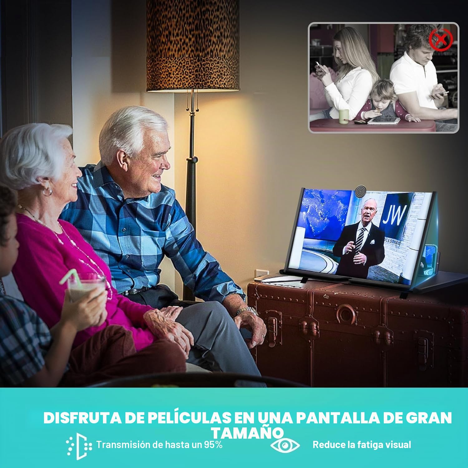 Amplificador Pantalla móvil,16 Pulgadas HD Pantalla Aumento movil, para Todos los Smartphones, antiluz Azul, Lupa Pantalla movil 3D para Ver vídeos de películas