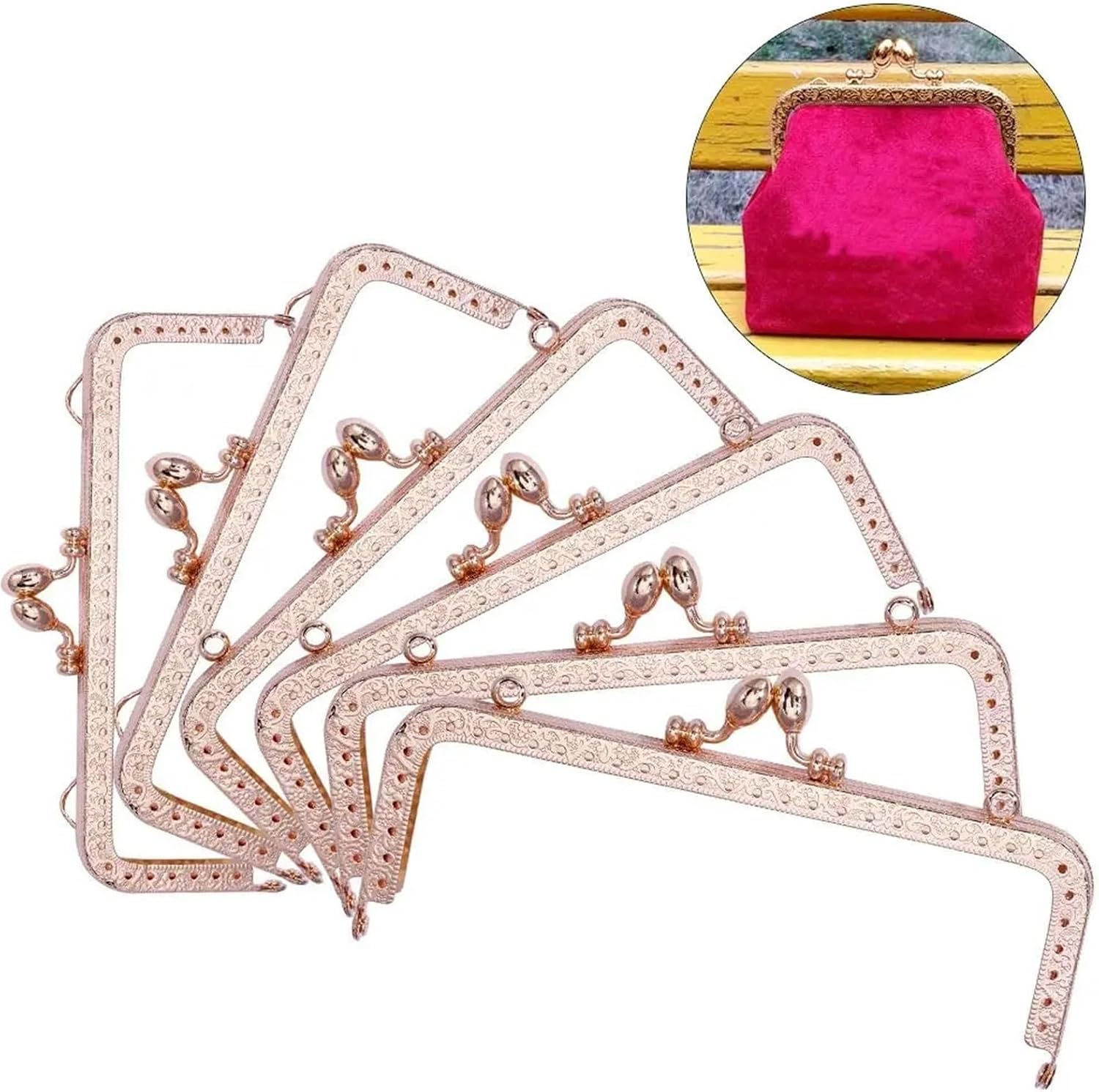 Square Metal Frame Clasp Lock 4 Pcs Bag Frame, Kiss Clasp Lock Buckle for DIY Purse Craft(20.5cm)