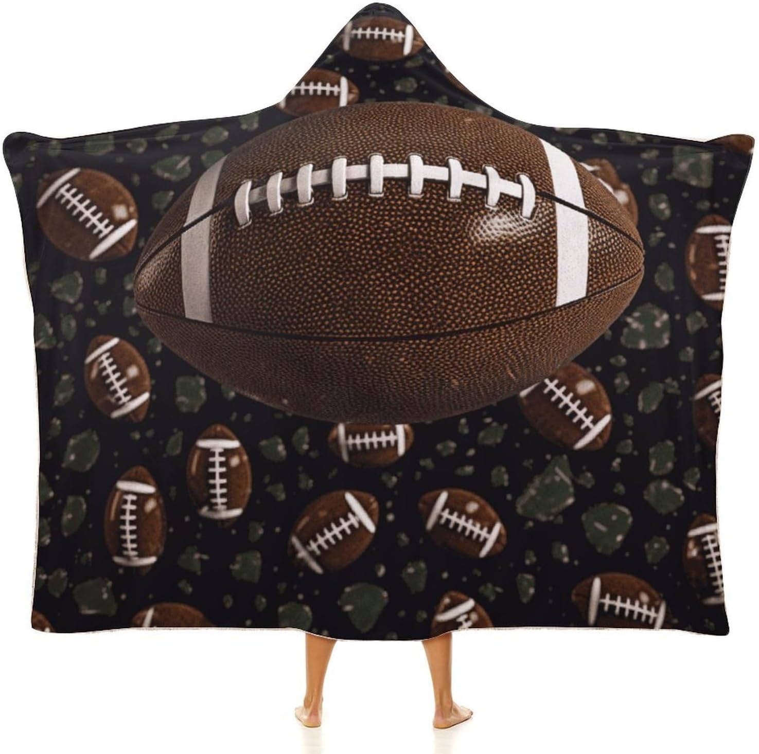 Football Green Hooded Blanket Cozy And Functional,Wearable Blanket Hoodie for Women Men,Blanket Poncho Presents40 x50