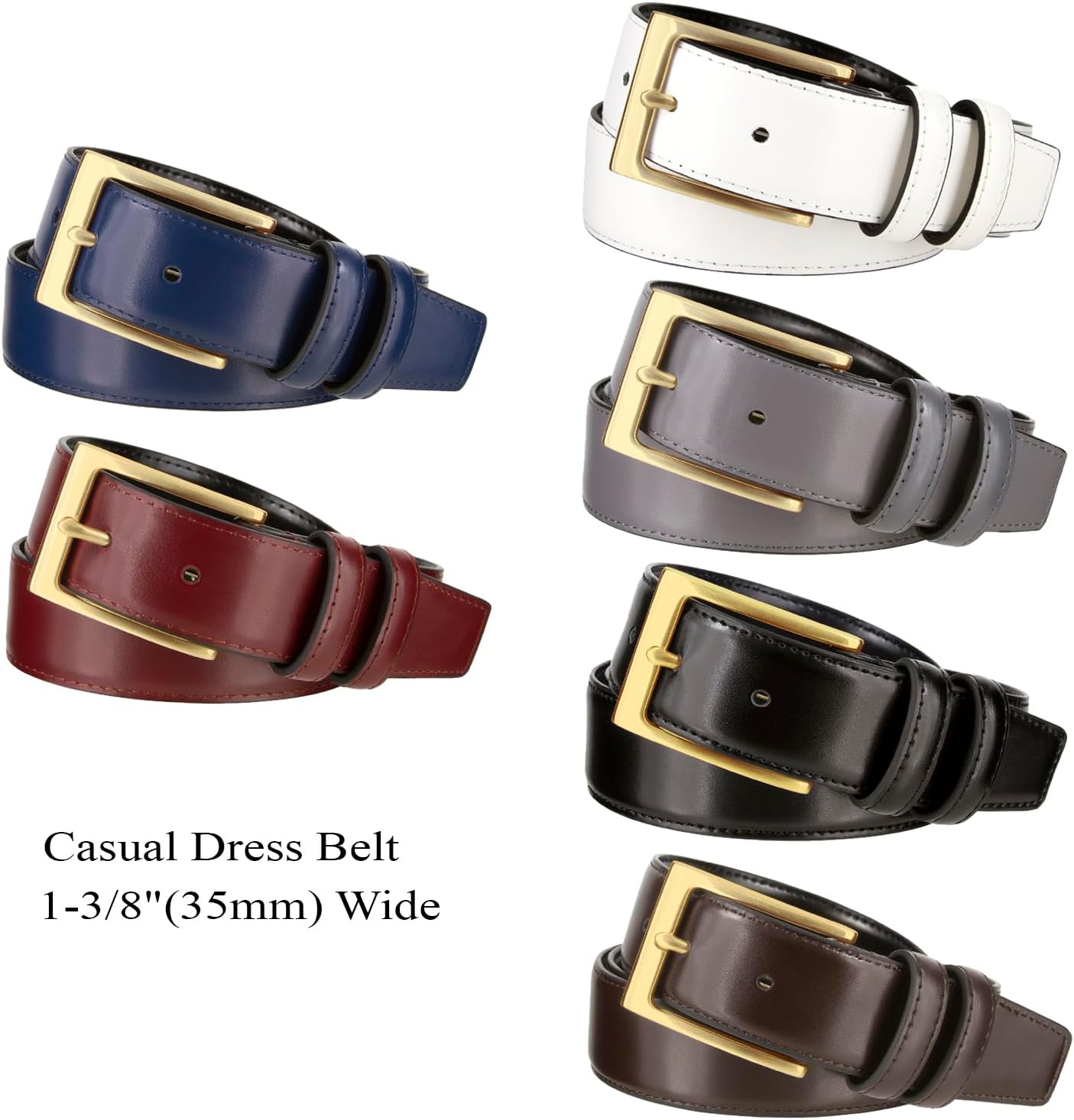 Men's Belt Classic Genuine Leather Smooth Dress Belt 1-3/8"(35mm) Wide - Image 4