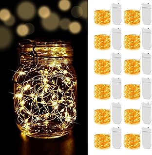 YOEEN 12 Pack Fairy Lights Battery Operated 5ft 20 LED Mini String Lights Warm White Waterproof Copper Wire Firefly Starry...