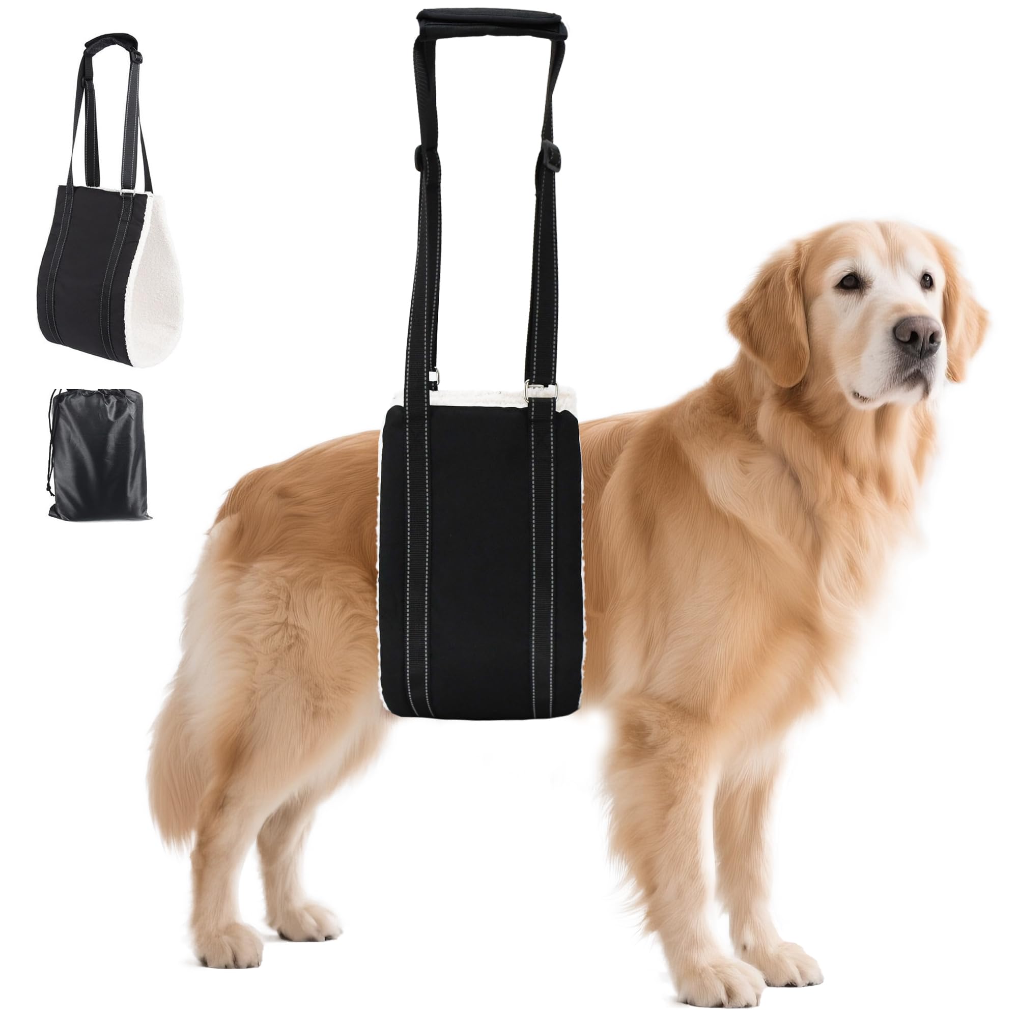 AIITLE Upgraded Dog Carrier Sling for Hind Leg Support - Adjustable Reflective Design with Plush Thick Padding, Ideal for Senior/Arthritic Dogs & Post-Surgery Recovery (Black, L)