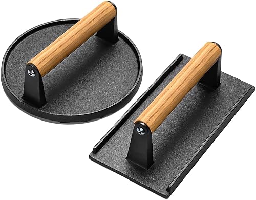 lituford Paquete de 2 prensas de hamburguesas resistentes de 7 pulgadas redondas con triturador de hamburguesas rectangular de 8 x 4 pulgadas para