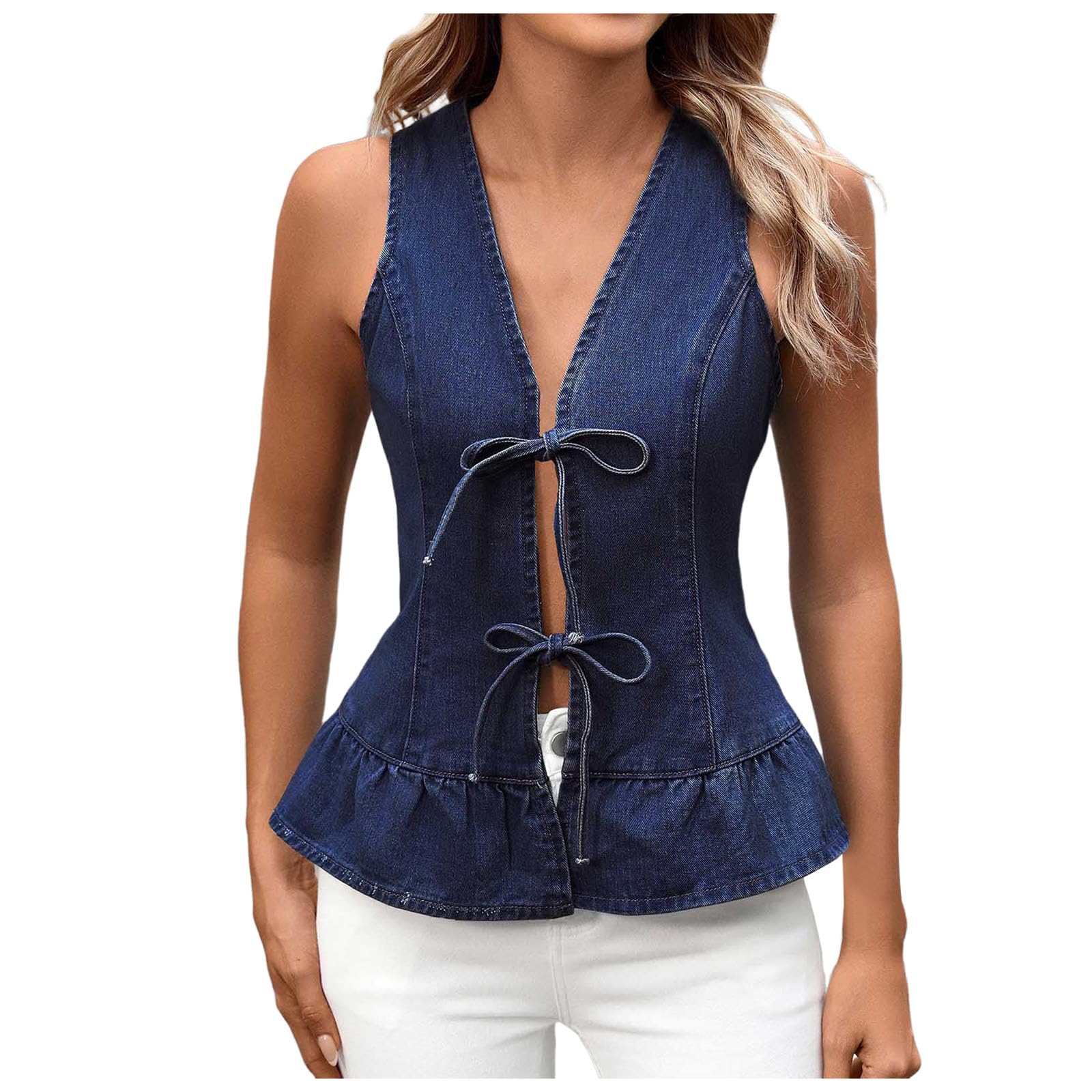 Tops Mujer Elegantes Mangas con Lazo y Cordones en la Parte Delantera para Mujer, Estilo Retro Western, Tops sin Mangas de Verano Camiseta De Playa para