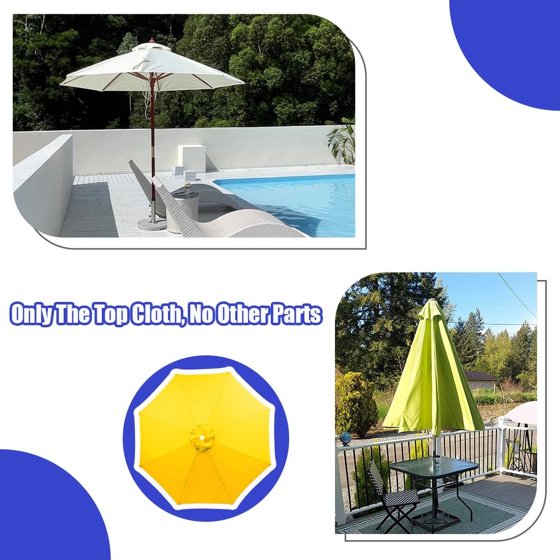 Copertura di ricambio per ombrellone da esterno da 2 a 4 m, rotonda, ispessita, anti UV, in poliestere, per giardino, piscina, patio, 6/8 stecche