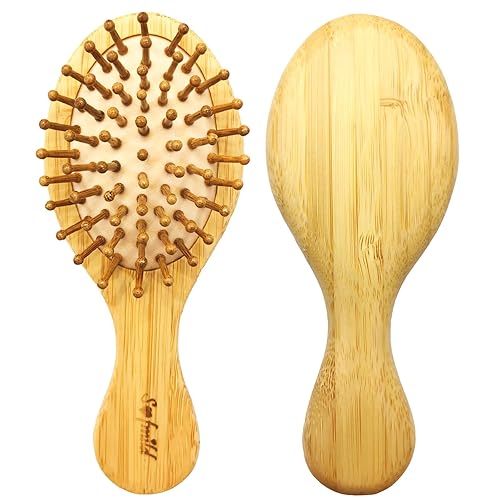 Mini cepillo de pelo de tamaño de viaje para mujereshombresniños, cepillo pequeño de bambú de paleta de bolsillo para desenredar todo tipo de