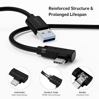 BENFEI Link Kabel 5M Kompatibel mit Oculus/Meta Quest 3S/3/2/1/Quest Pro und Pico 4/PC Steam VR Zubehör High Speed PC Datenübertragung USB 3.0 zu USB C Kabel für VR Headset und Gaming PC Schwarz