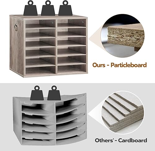 Miniatura 6 de HOOBRO Organizador de literatura, buzón de oficina de 12 compartimentos con estantes ajustables, clasificador de literatura de encimera de madera