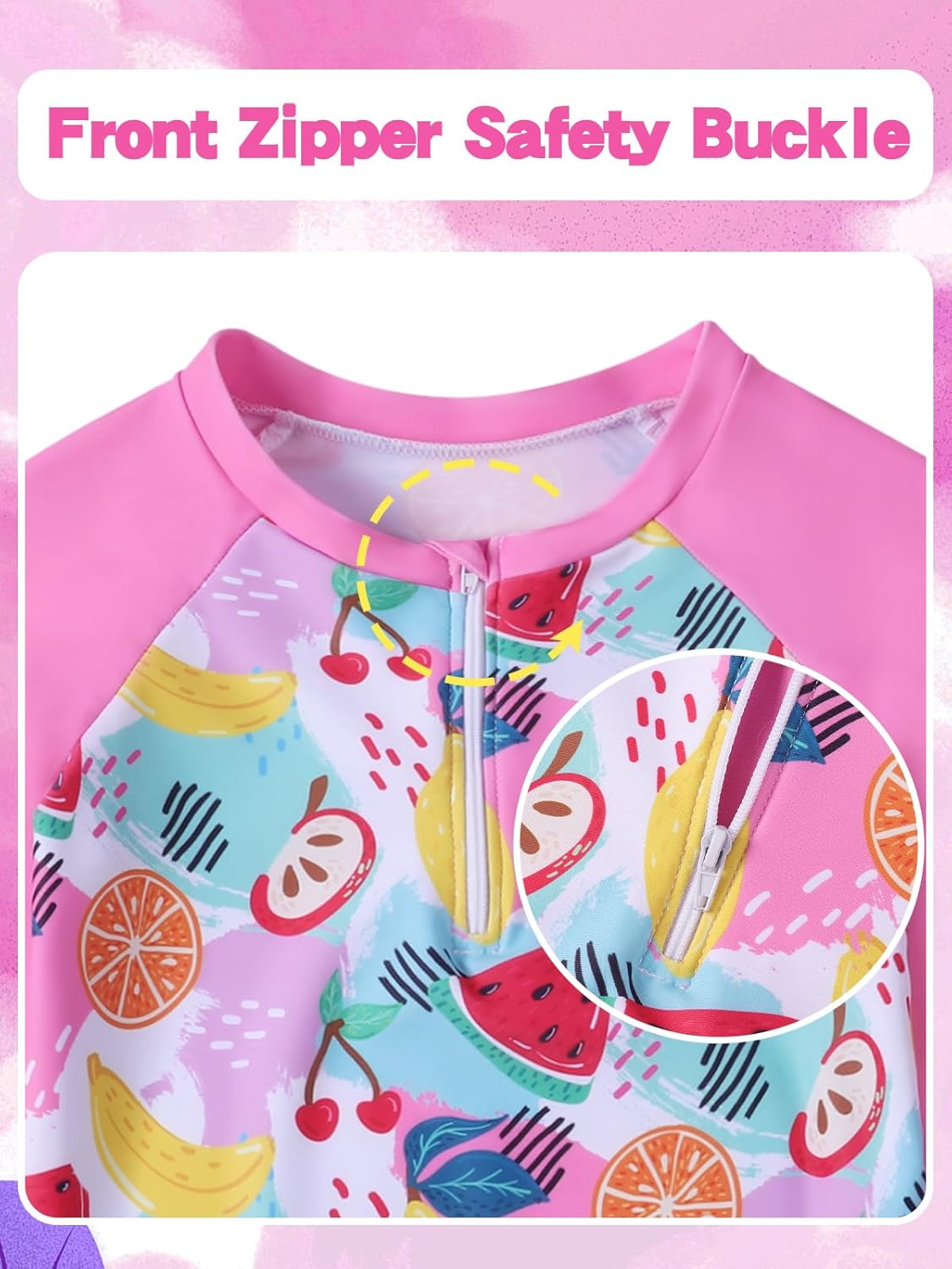 Valcatch Girls Rash Guard Swimsuit Set 2 Piece Long Sleeve UPF 50+ Quick Dry Bathing Suit with Ruffle Shorts for Kids - Image 4