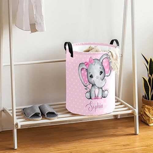 Miniatura 4 de Cesta de lavandería personalizada con diseño de elefante rosa, impermeable, con asas, plegable, cesta de almacenamiento para oficina y baño