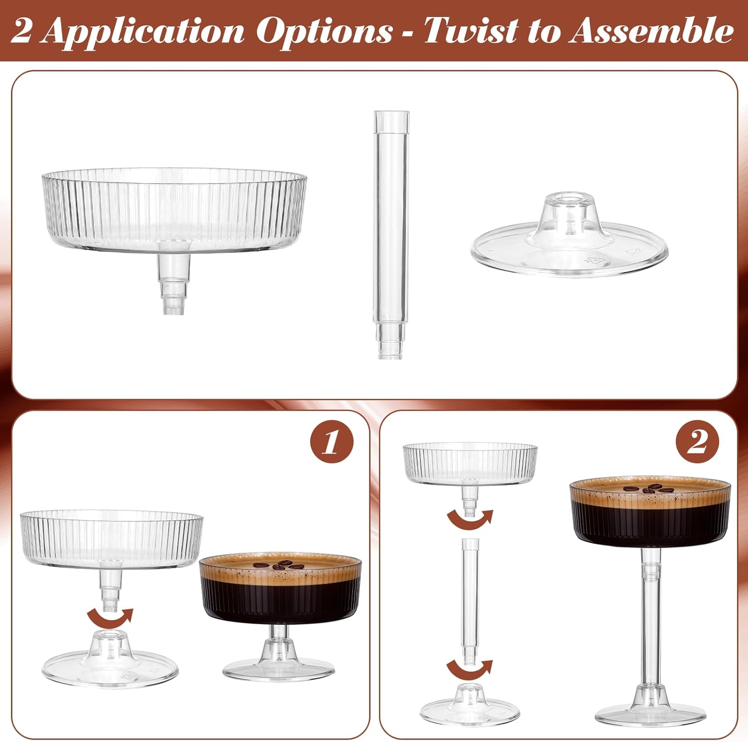 Rtteri 36 Pcs Espresso Martini Birthday Party Decor 5 oz Acrylic Coupe Acrylic Champagne Tower with Velvet Ribbon Bachelorette Bridal Shower Decoration