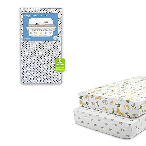 Simmons - Colchón de doble cara para cuna de bebé y colchón para niños pequeños, sábanas ajustables para cuna para niñas y niños (paquete de 2),